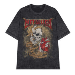 Áo thun Metallica Oldskull - D16 - màu wash xám đen