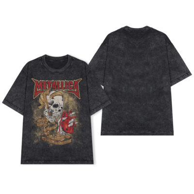 Áo thun Metallica Oldskull - D16 - màu wash xám đen