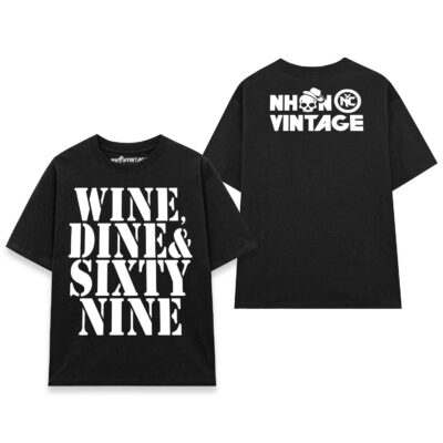 Áo thun vintage WINE, DINE & SIXTY NINE - D34 (đen)