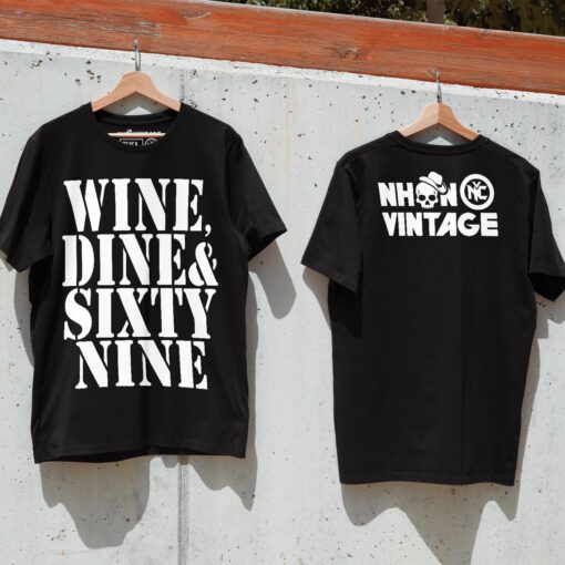 Áo thun vintage WINE, DINE & SIXTY NINE - D34 (đen)