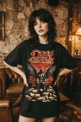 Áo thun rock vintage Ozzy Osbourne Dark Wings – B131
