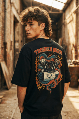 Áo thun streetwear vintage Trouble Burn – D44