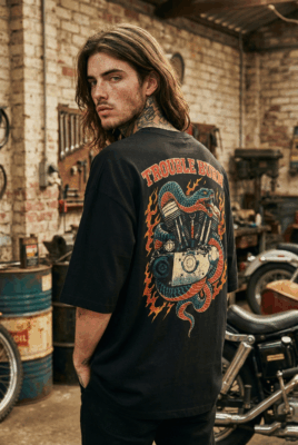Áo thun streetwear vintage Trouble Burn – D44