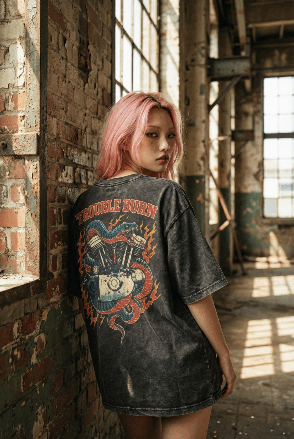 Áo thun streetwear vintage Trouble Burn – D44