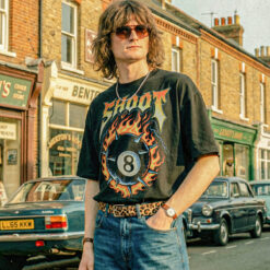 Áo thun streetwear vintage SHOOT Flaming 8 Ball - B124