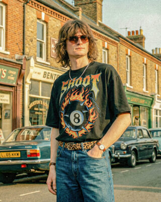 Áo thun streetwear vintage SHOOT Flaming 8 Ball - B124