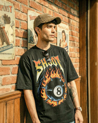 Áo thun streetwear vintage SHOOT Flaming 8 Ball - B124