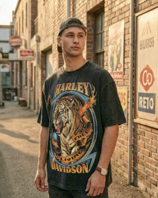 Áo thun vintage Harley Tiger Living Free – D38
