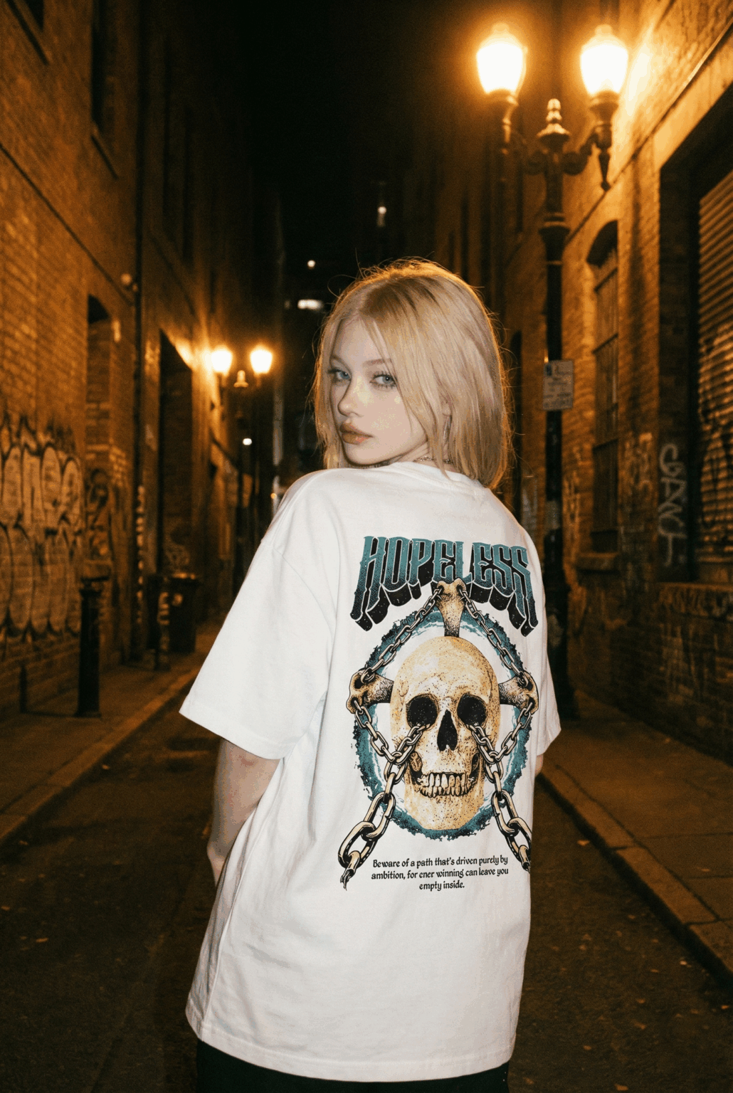 Áo thun dark streetwear Hopeless Skull Chain – W18