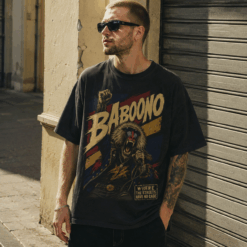 Áo thun Baboon Anthem Black - người mẫu mặc áo