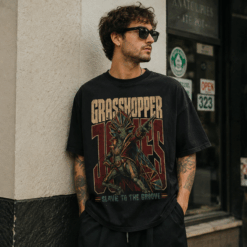 Áo thun Disco Grasshopper Black - mặt trước và mặt sau