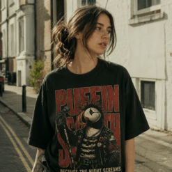 Áo thun Puffin Punk Black - người mẫu mặc áo, góc khác