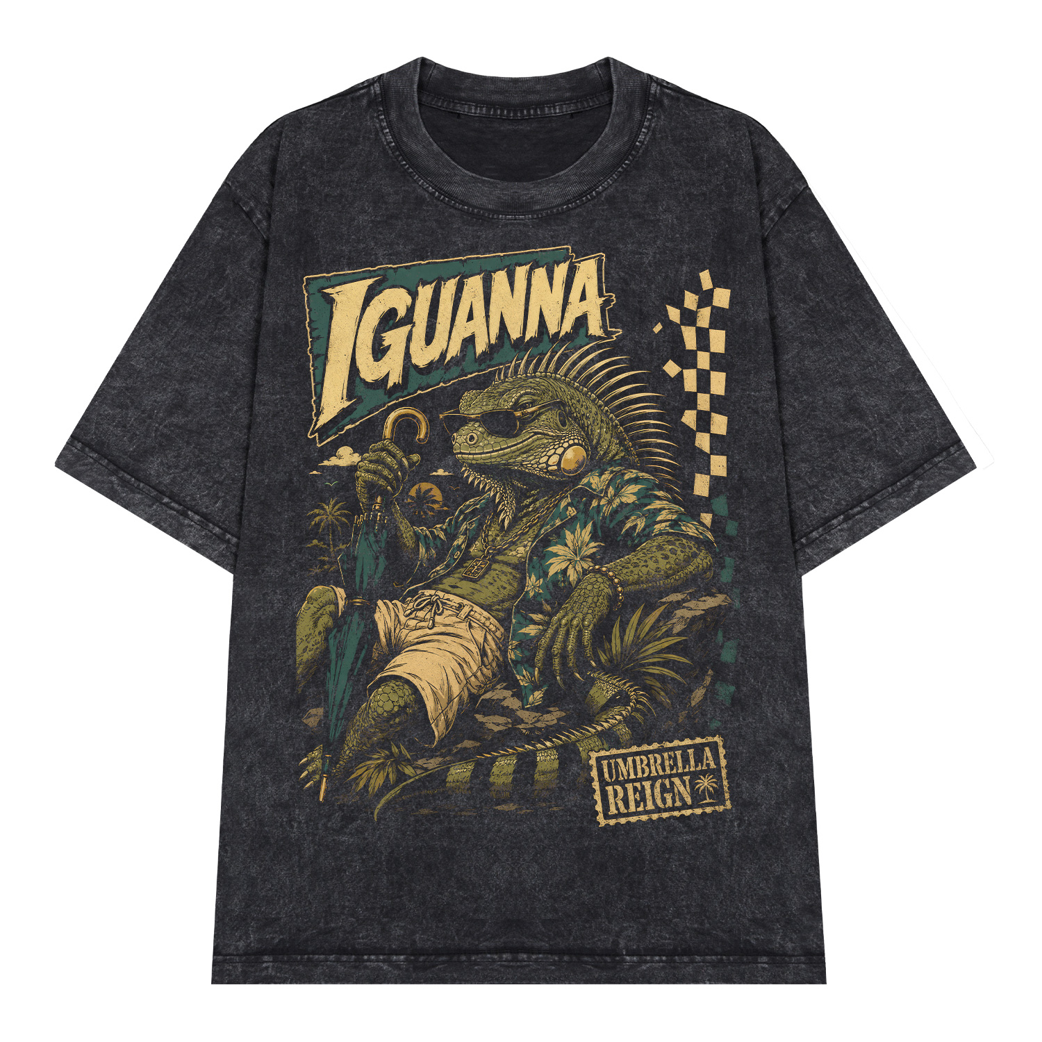 D113WS_1 Áo thun Tropic Iguana Wash - graphic tee oversized NVC
