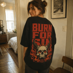 Áo thun Burn For Sin Black - người mẫu mặc áo, góc khác