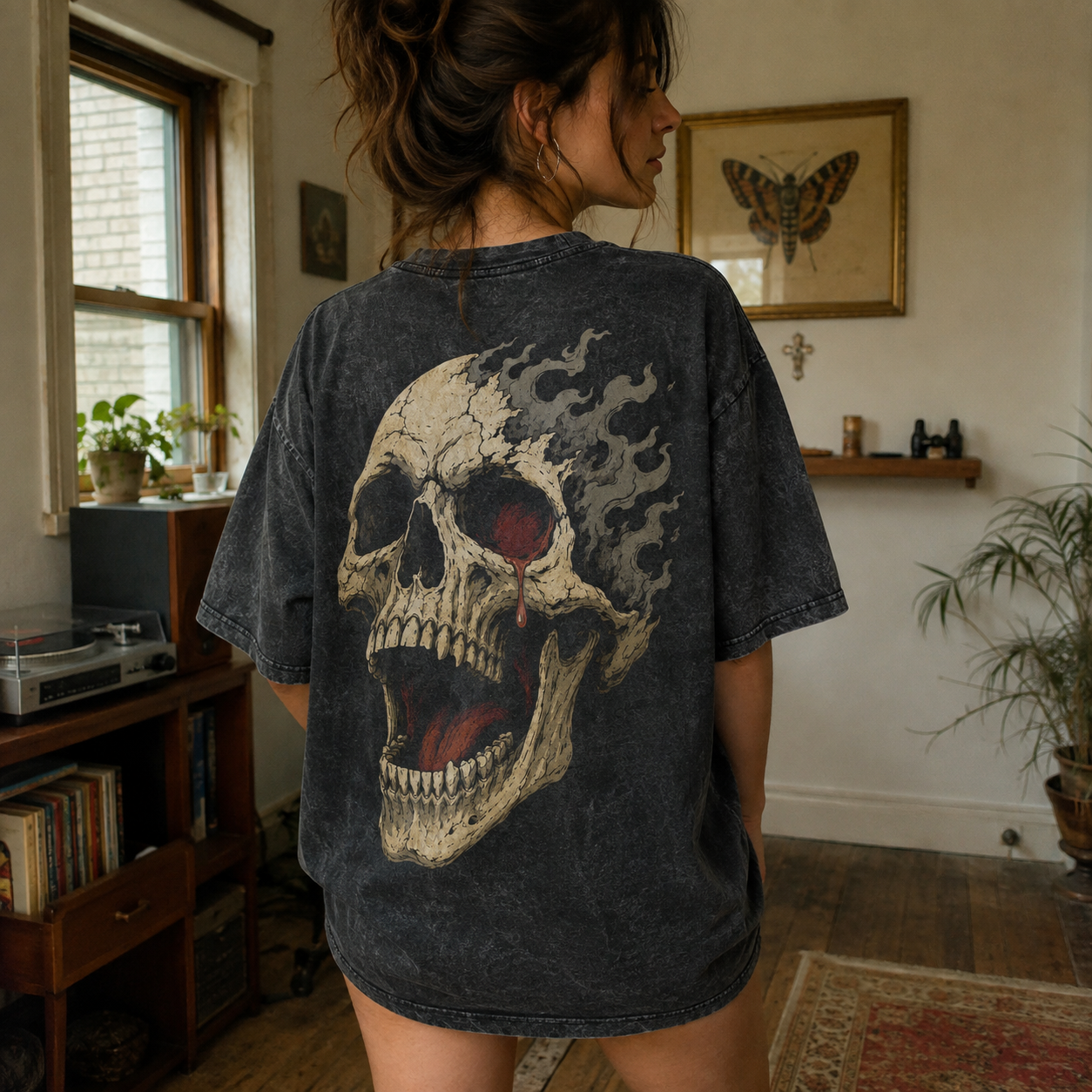 D115WS_2 Áo thun Molten Skull Wash - người mẫu mặc áo
