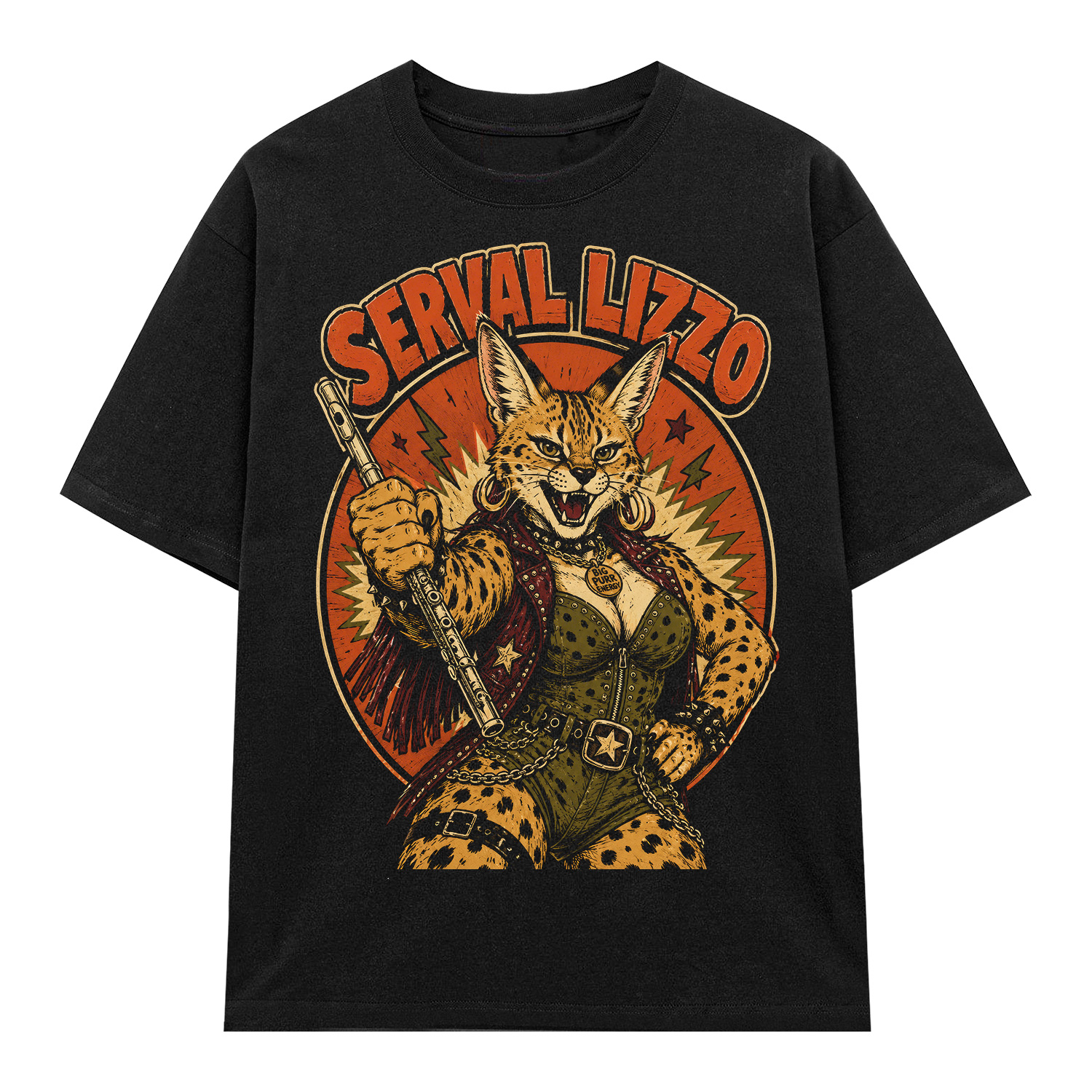 D122B_1 Áo thun Golden Serval Black - graphic tee oversized NVC