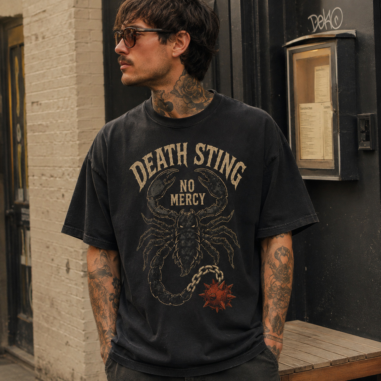 Áo thun Death Sting Black - người mẫu mặc áo, góc khác