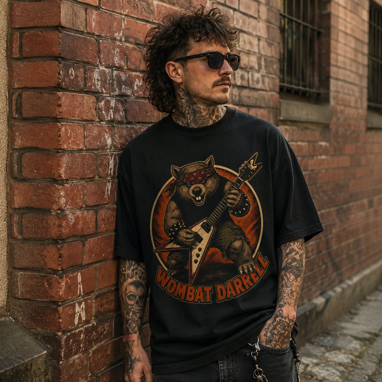 Áo thun Wombat Darrell Black - người mẫu mặc áo, góc khác