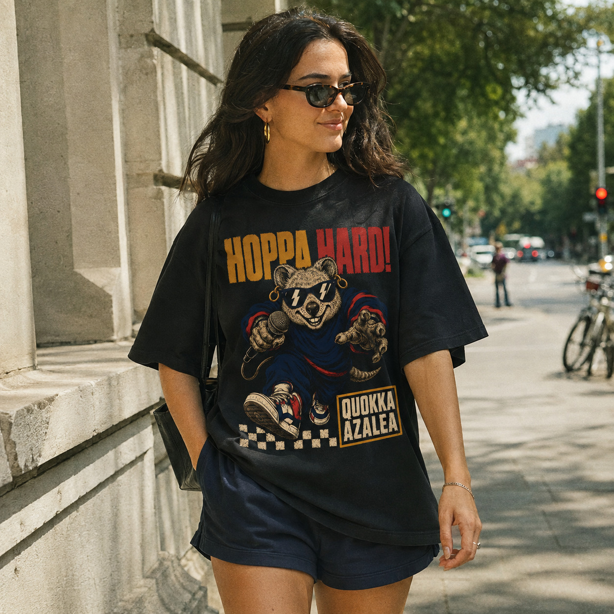 Áo thun Hoppa Hard Black - người mẫu mặc áo