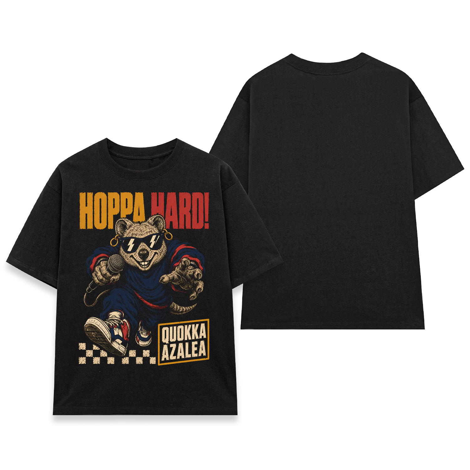 Áo thun Hoppa Hard Black - mặt trước và mặt sau