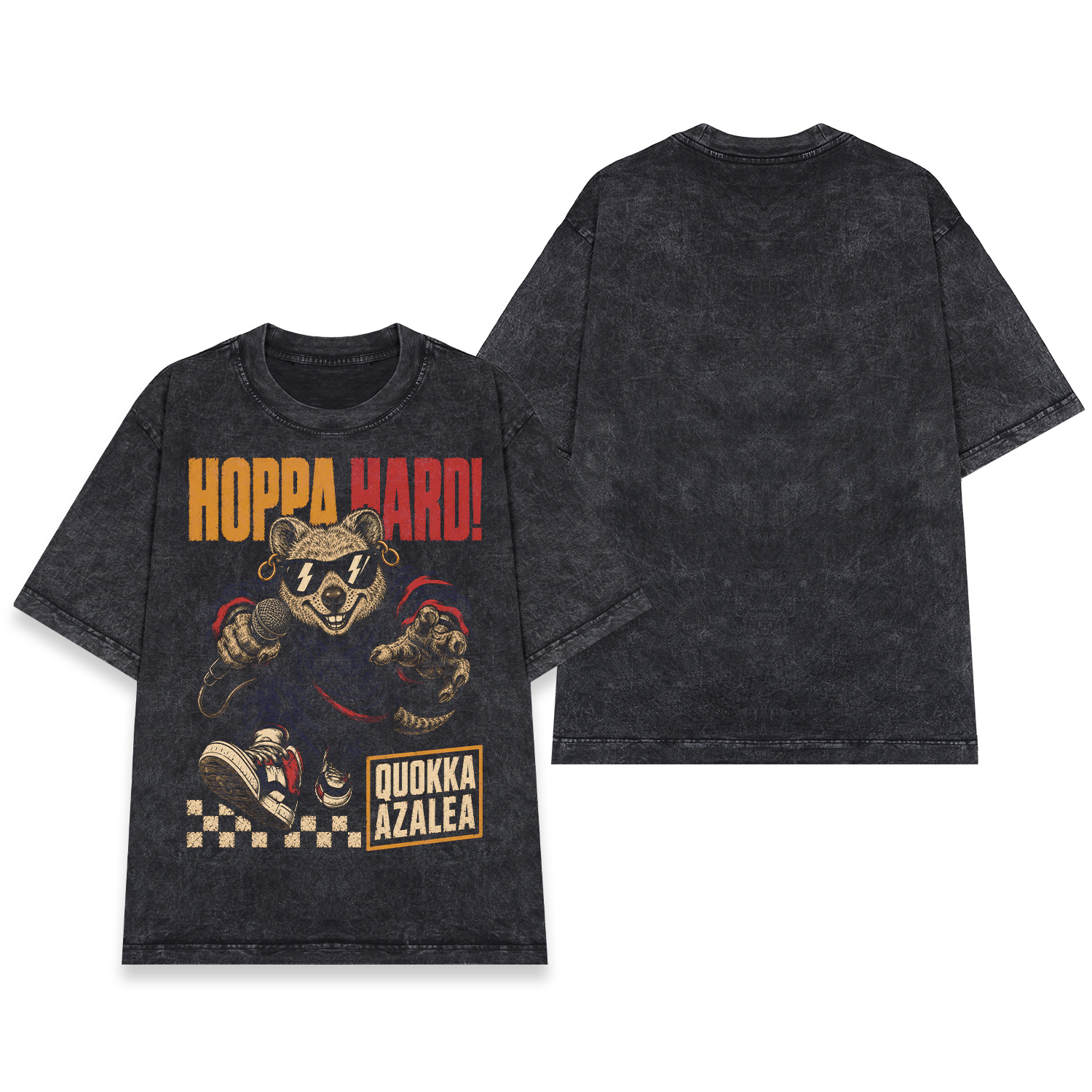 Áo thun Hoppa Hard Wash - mặt trước và mặt sau