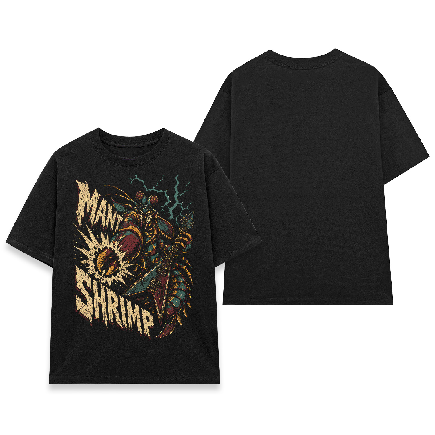 Áo thun Mantis Shrimp Black - mặt trước và mặt sau