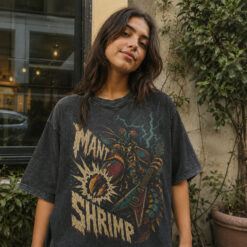 Áo thun Mantis Shrimp Wash - người mẫu mặc áo, góc khác