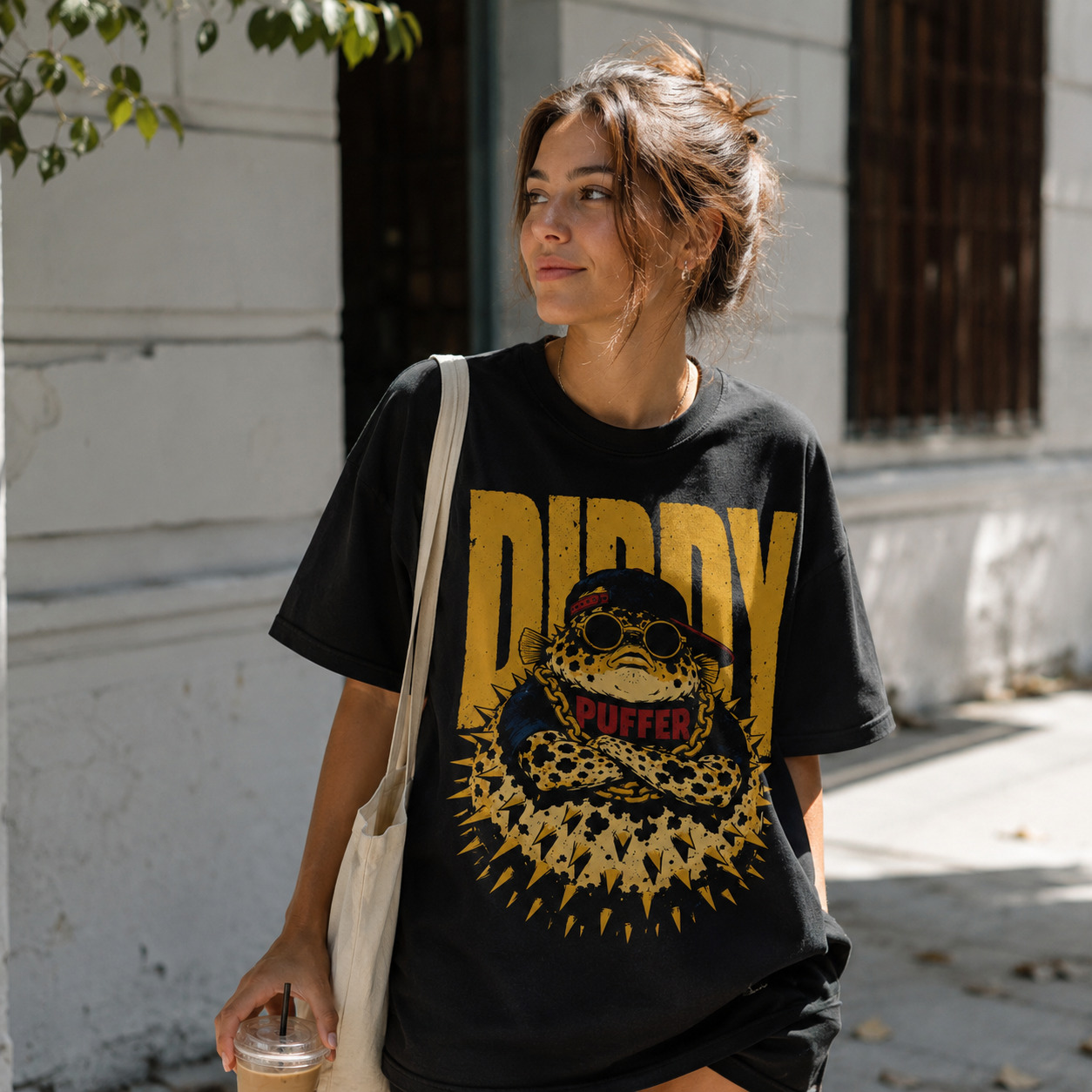 Áo thun Diddy Puffer Black - người mẫu mặc áo