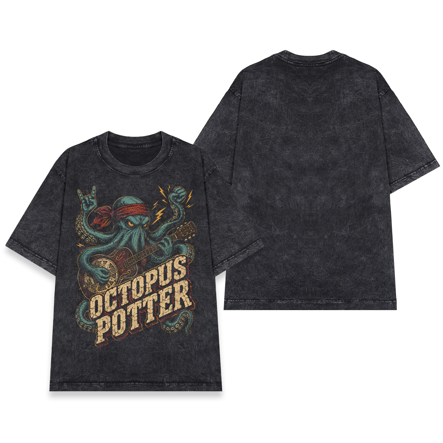 Áo thun Octopus Potter Wash - mặt trước và mặt sau