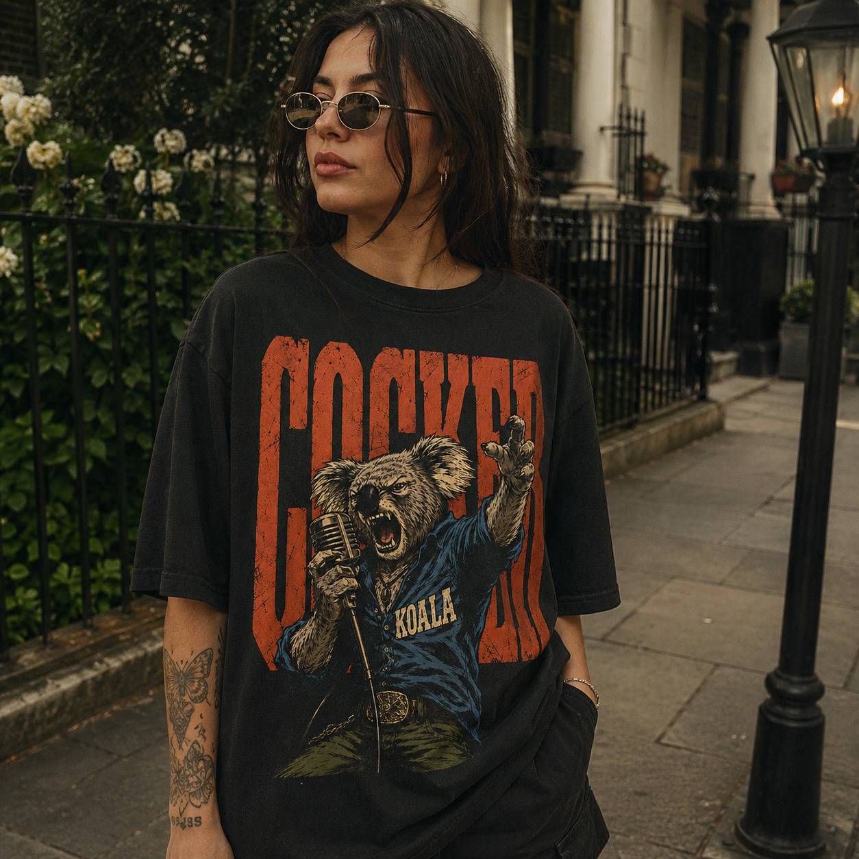 Áo thun Cocker Koala Black - người mẫu mặc áo, góc khác