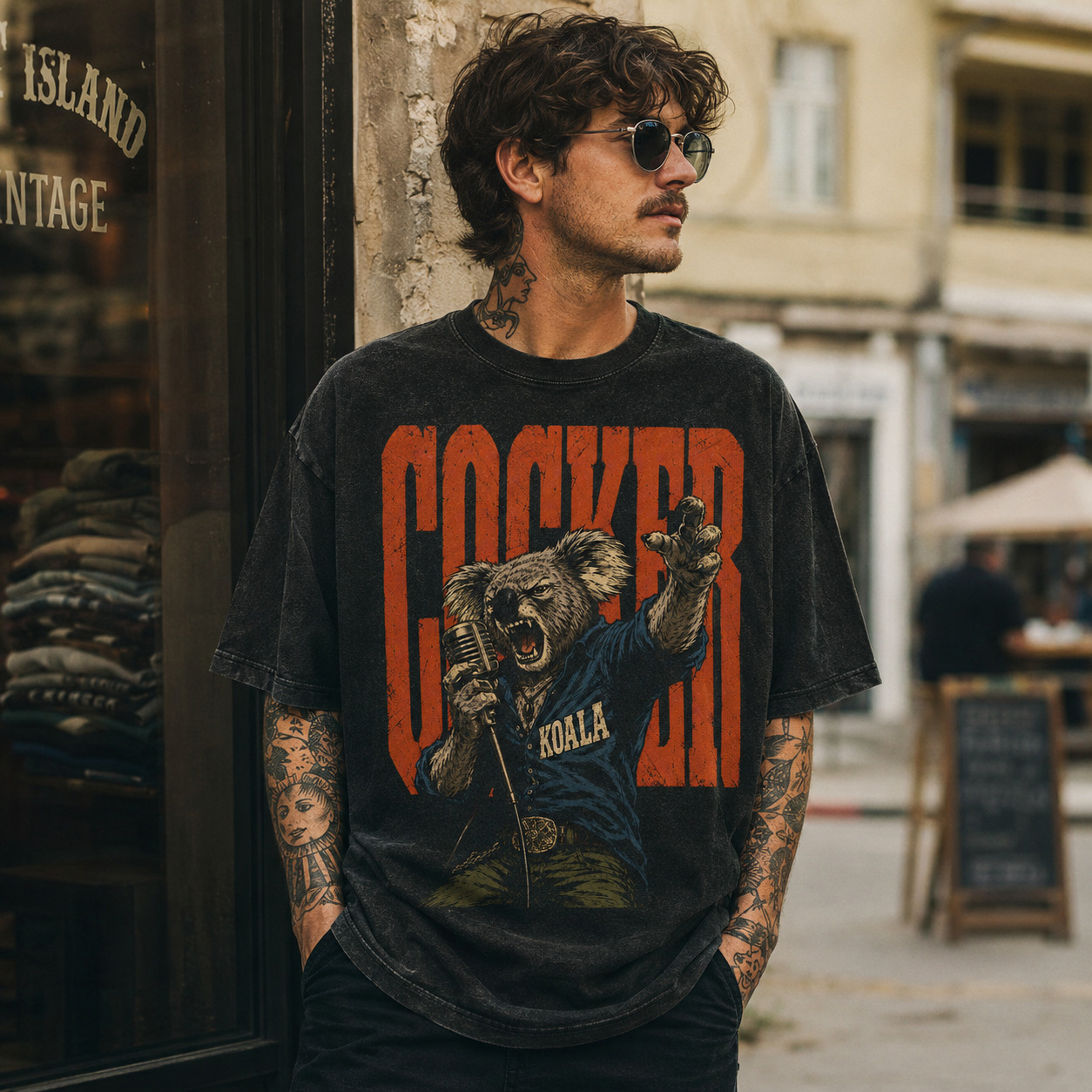Áo thun Cocker Koala Wash - người mẫu mặc áo, góc khác
