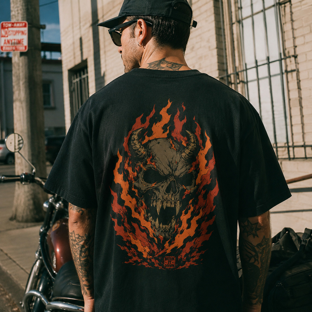 Áo thun Burn It Down Black - người mẫu mặc áo, góc khác