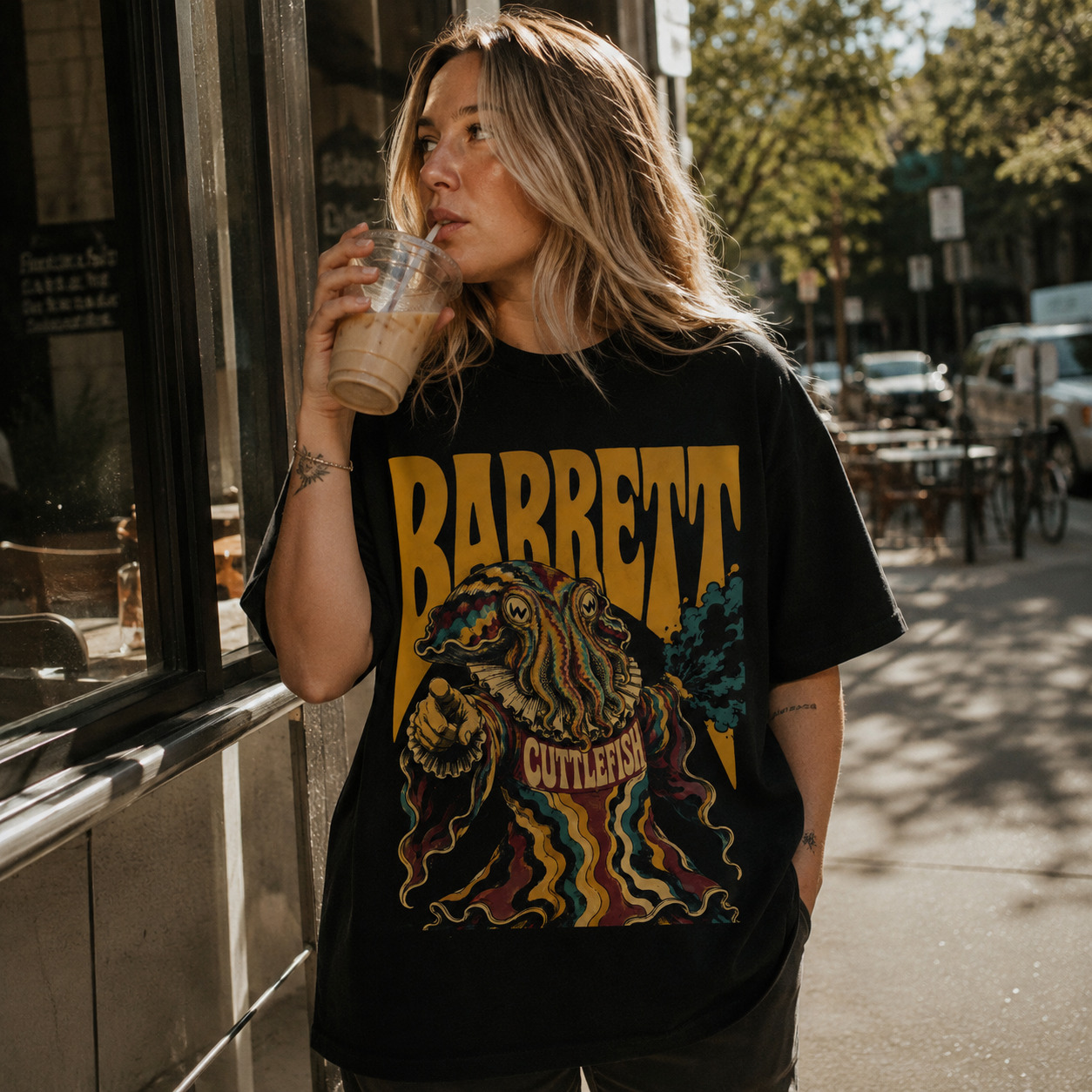 Áo thun Barrett Cuttlefish Black - người mẫu mặc áo