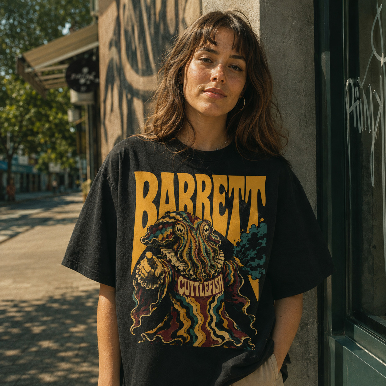 Áo thun Barrett Cuttlefish Black - người mẫu mặc áo, góc khác