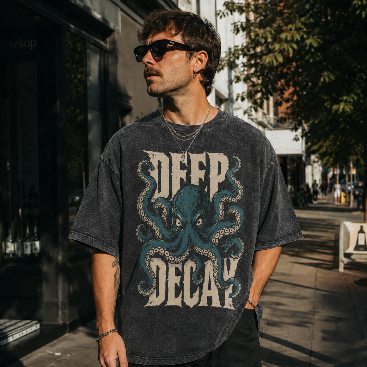 Áo thun Deep Decay Wash - người mẫu mặc áo