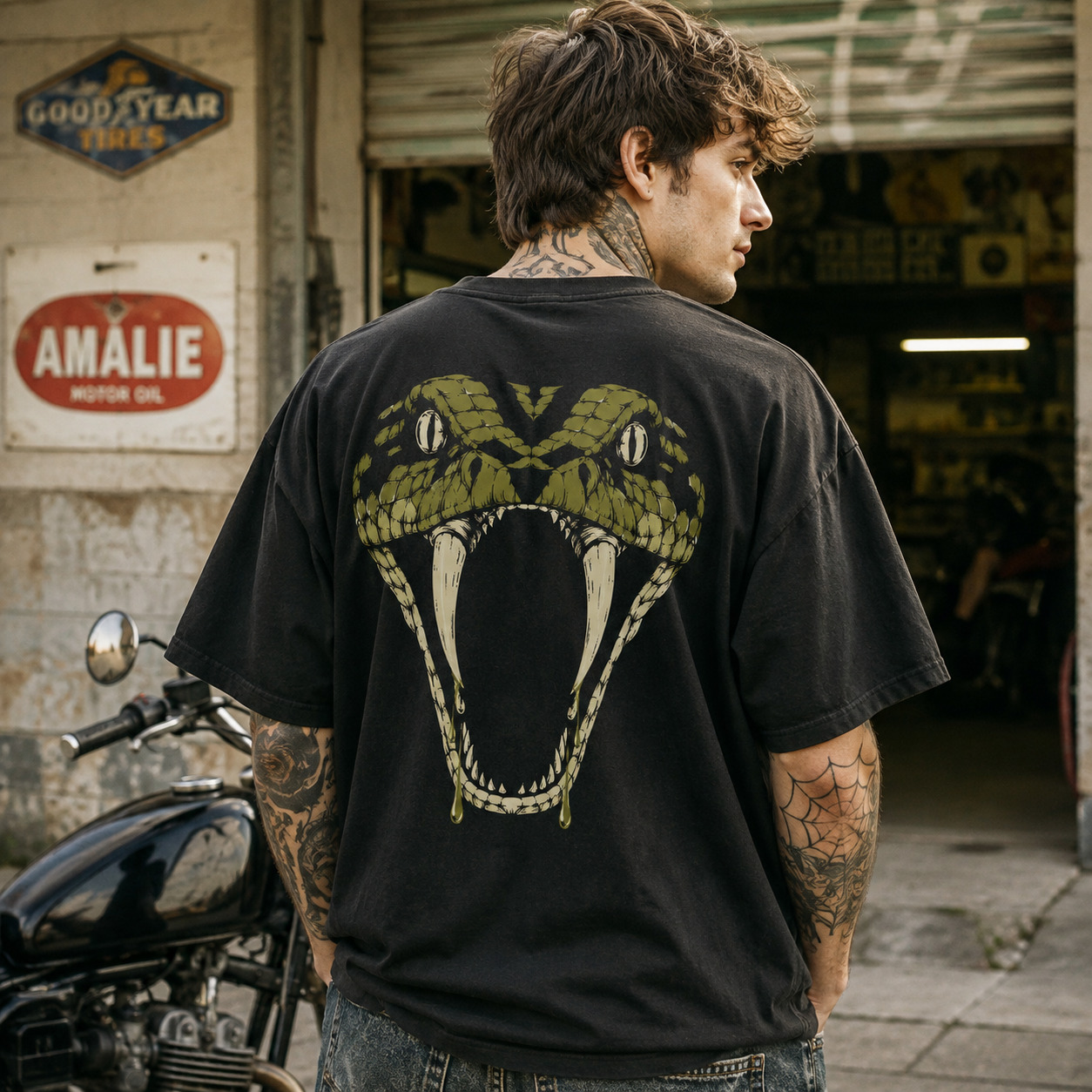 Áo thun Fang Strike Black - người mẫu mặc áo, góc khác