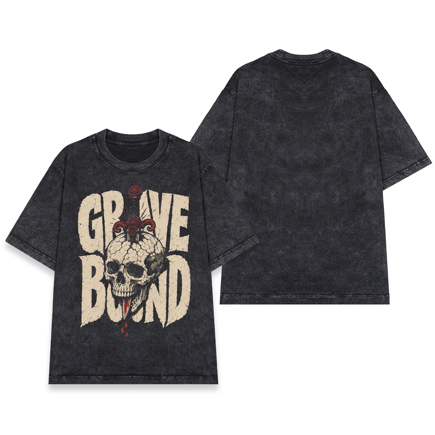 Áo thun Grave Bound Wash - mặt trước và mặt sau