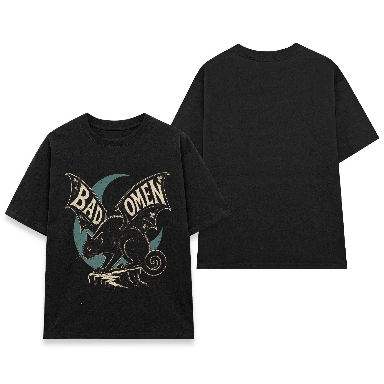 Áo thun Bad Omen Black - mặt trước và mặt sau