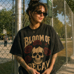 Áo thun Bloom of Decay Wash - người mẫu mặc áo, góc khác