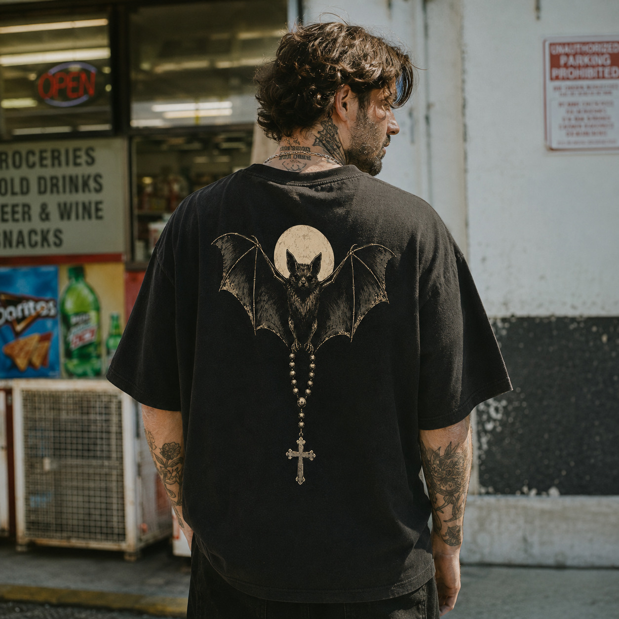 Áo thun Night Rosary Black - người mẫu mặc áo, góc khác