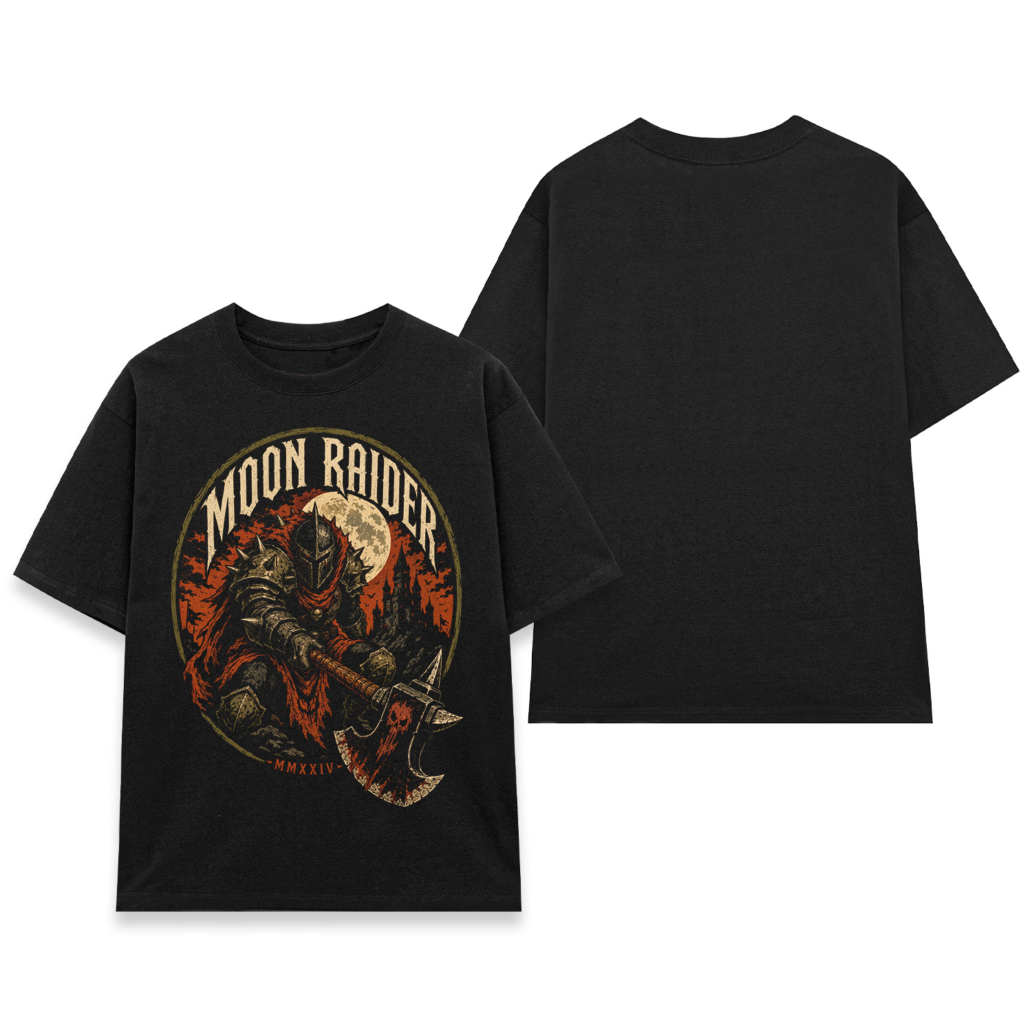 Áo thun Moon Raider Black - mặt trước và mặt sau