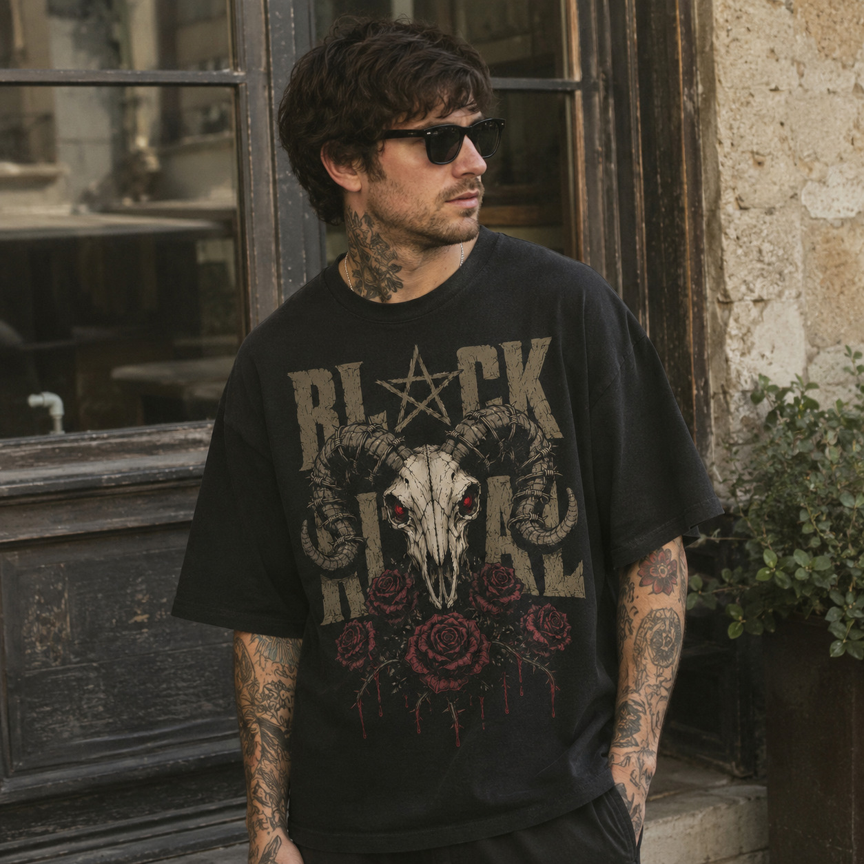 Áo thun Black Metal Black - người mẫu mặc áo, góc khác