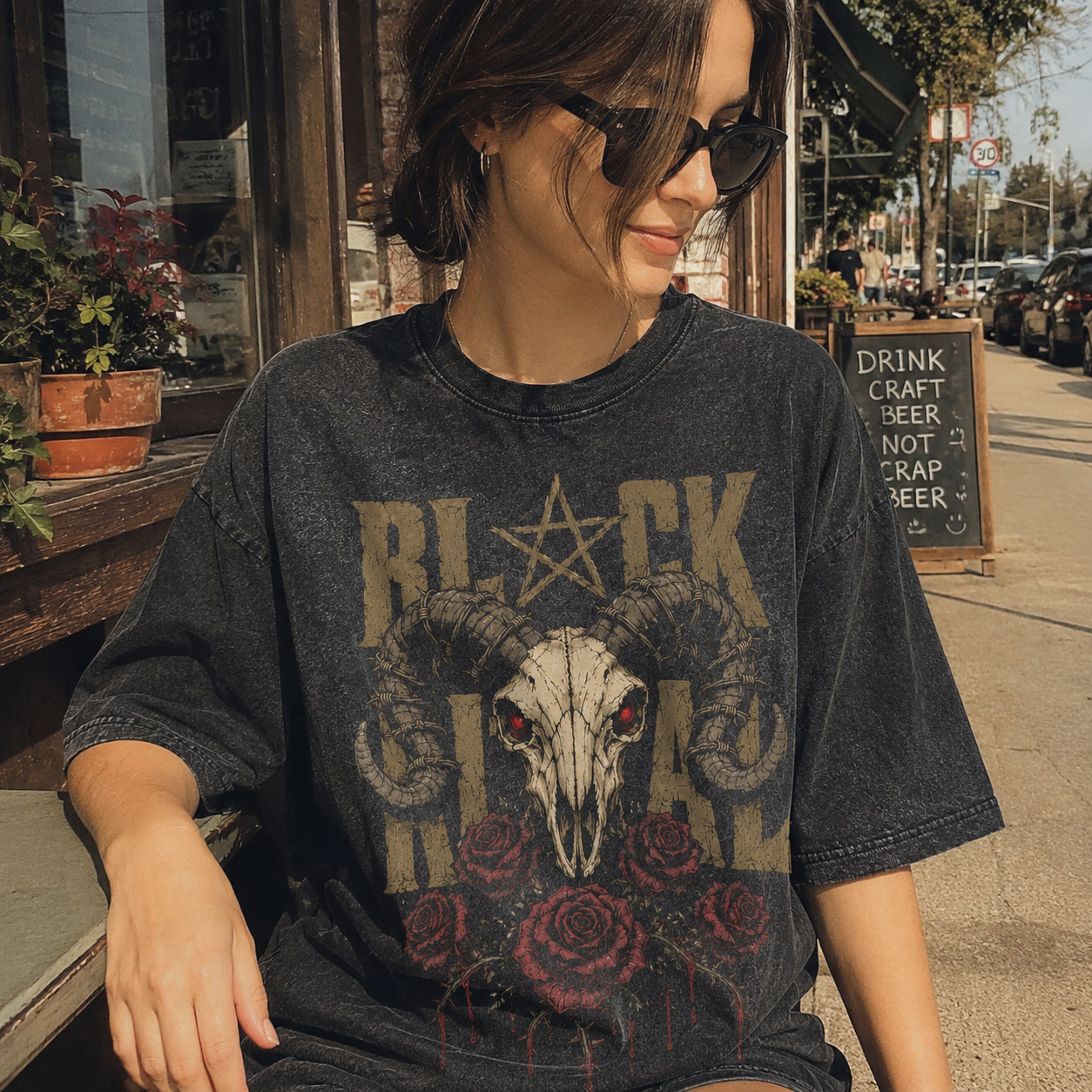 Áo thun Black Metal Wash - người mẫu mặc áo, góc khác