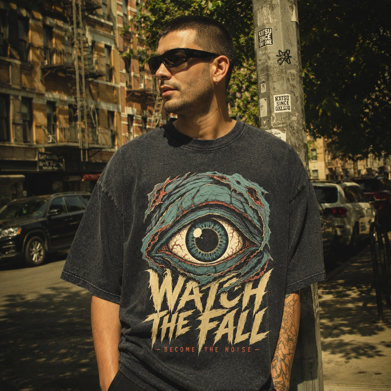 Áo thun Watch The Fall Wash - người mẫu mặc áo