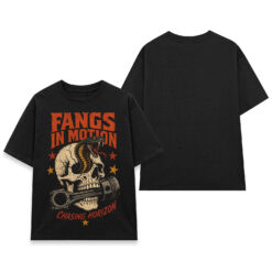 Áo thun Fangs In Motion Black - mặt trước và mặt sau