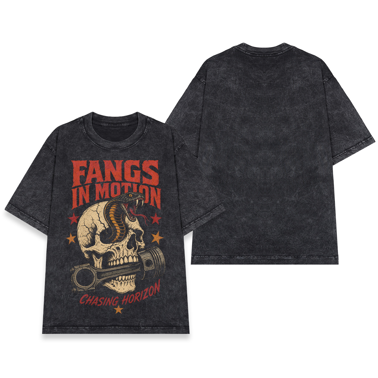 Áo thun Fangs In Motion Wash - mặt trước và mặt sau