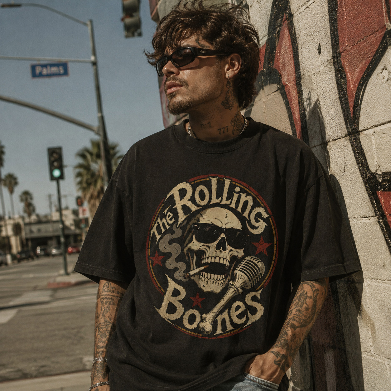 Áo thun The Rolling Bones Black - người mẫu mặc áo, góc khác