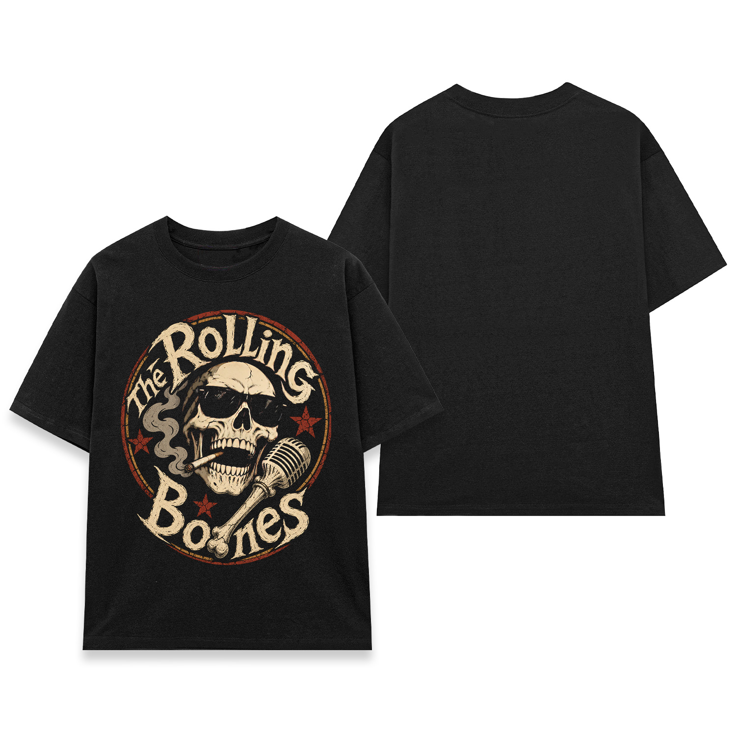 Áo thun The Rolling Bones Black - mặt trước và mặt sau