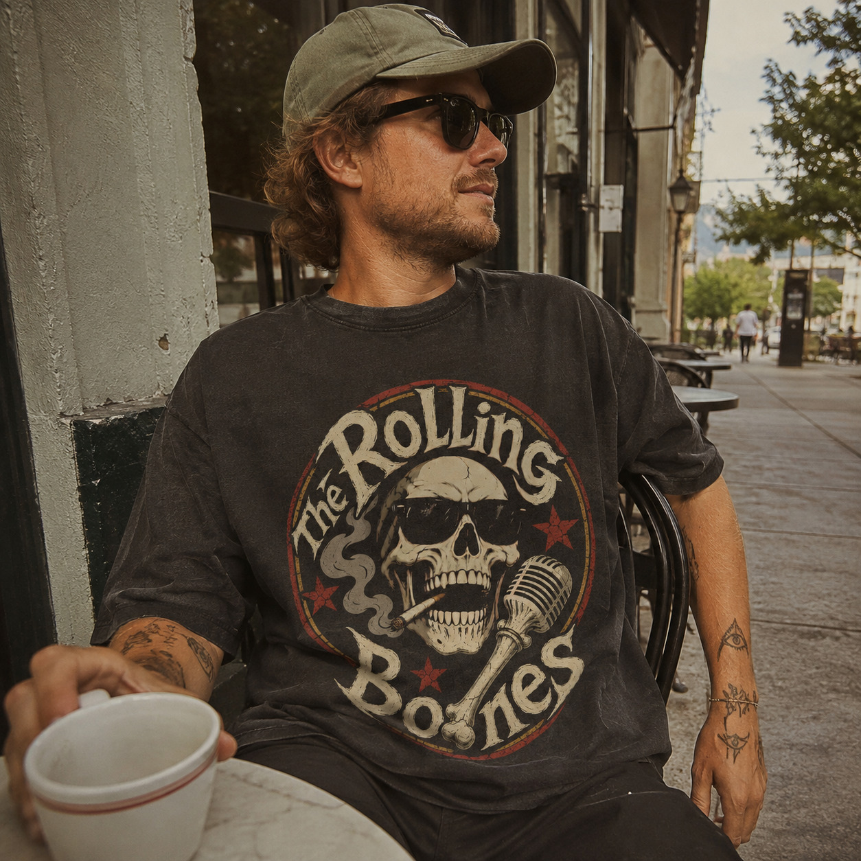 Áo thun The Rolling Bones Wash - người mẫu mặc áo, góc khác