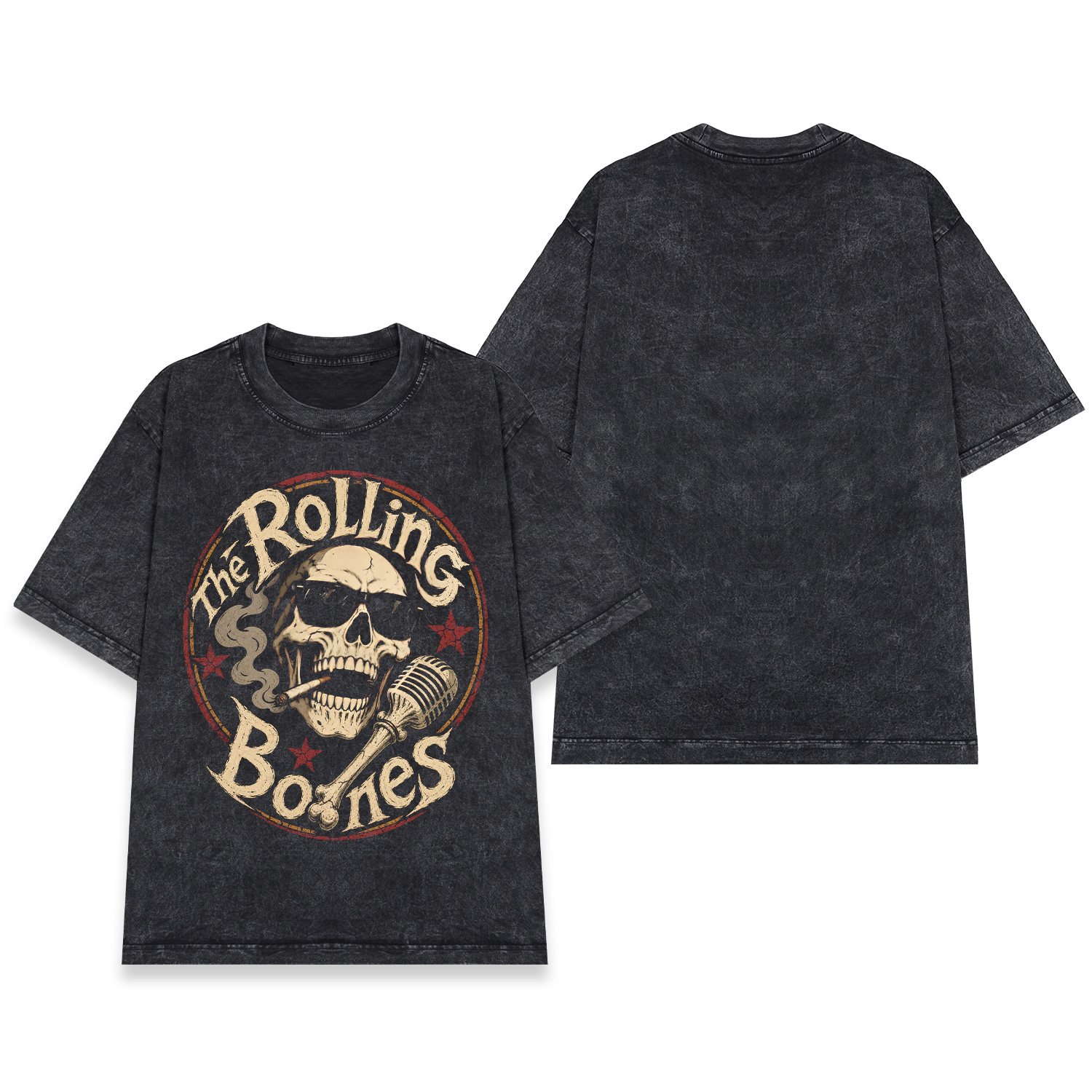 Áo thun The Rolling Bones Wash - mặt trước và mặt sau